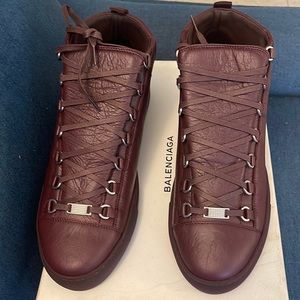 Balenciaga Arena Sneakers in the Rouge Bourgogne. Size 43E. Brand New in Box.